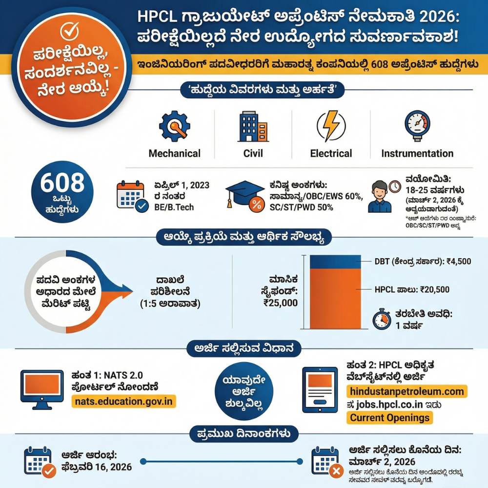 ಪರೀಕ್ಷೆ ಇಲ್ಲ, ಇಂಟರ್ವ್ಯೂ ಕೂಡ ಇಲ್ಲ! HPCL ನಲ್ಲಿ ನೇರ ನೇಮಕಾತಿ|HPCL ...